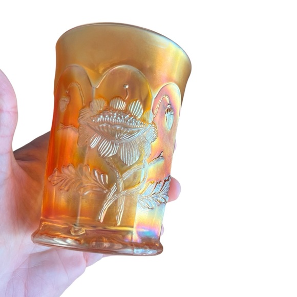 Vintage Northwood Marigold Carnival Glass Oriental Poppy Tumblers Set Of Six 6 - Picture 6 of 12